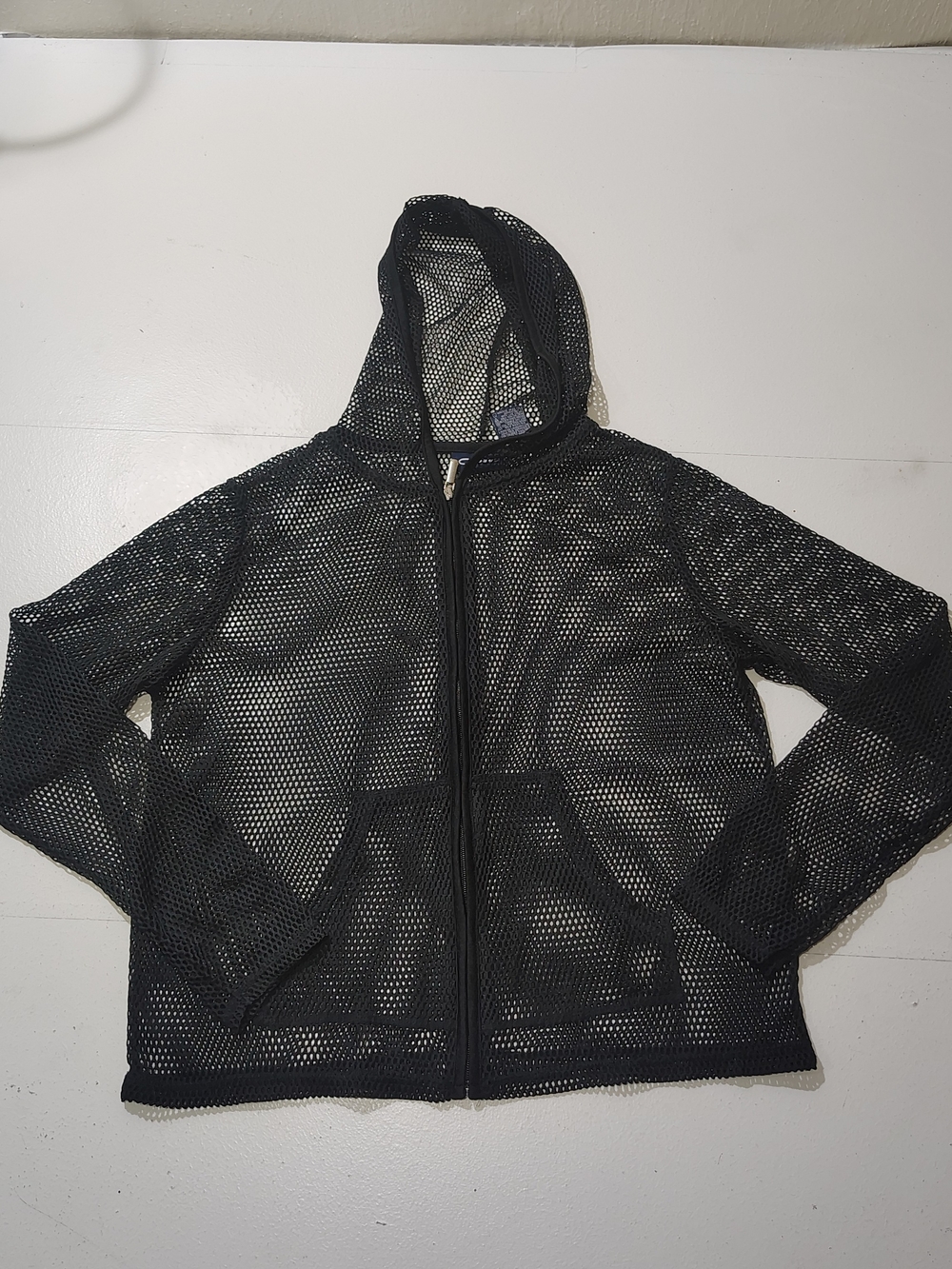 Catalina Black Mesh Hooded Zip Swim Cover-Up